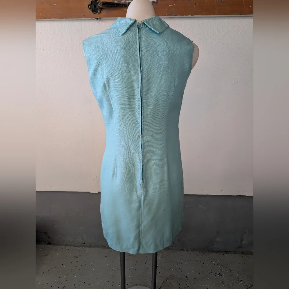 Vintage Dress Jackie Kennedy Style Blue Sleeveless  Matching Coat Silver Detail - Picture 2 of 7